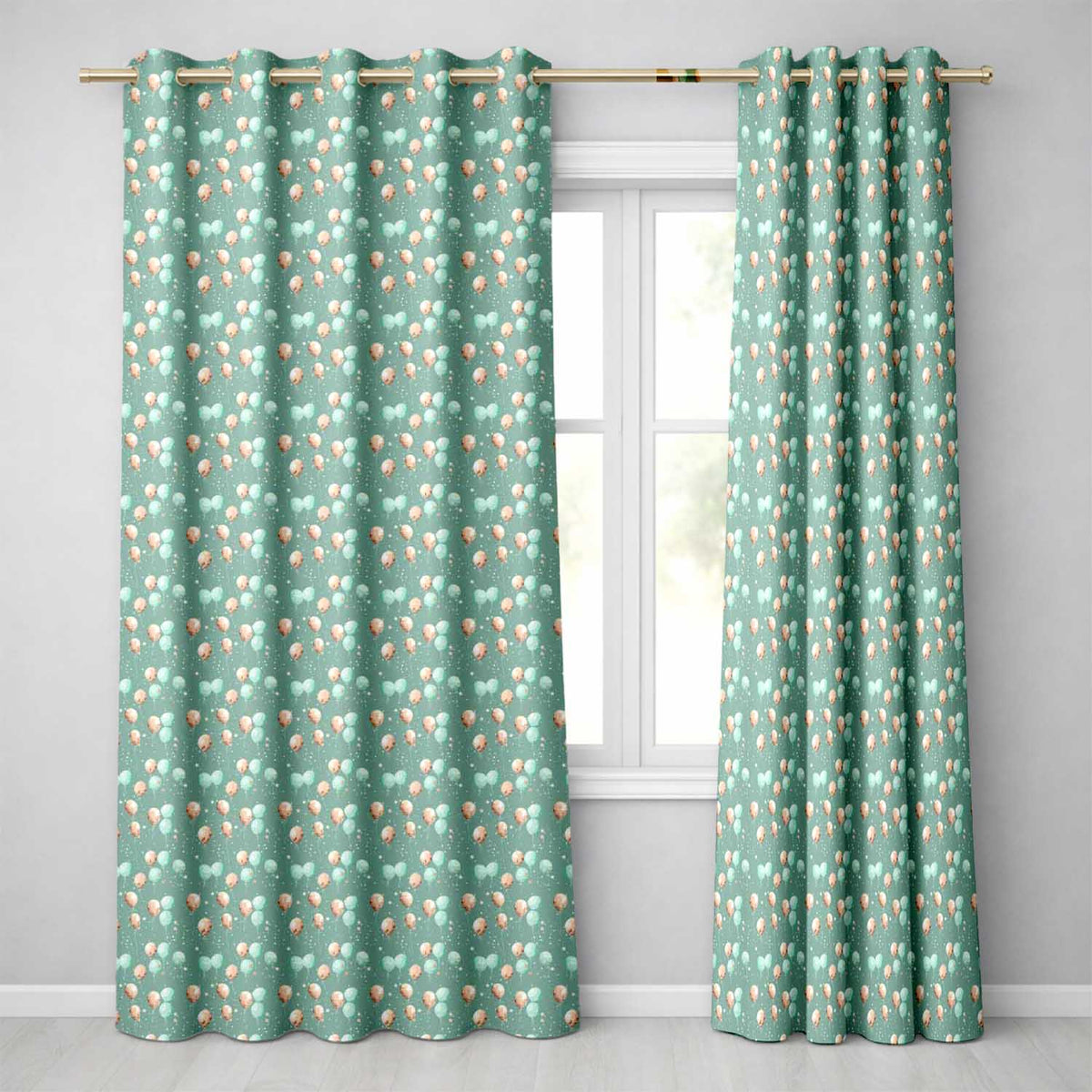 Teal Gold Balloon Starry Seamless Pattern Elegant Party Celebration Design  Readymade Eyelet Ring Top Thermal 100% Blackout Curtains
