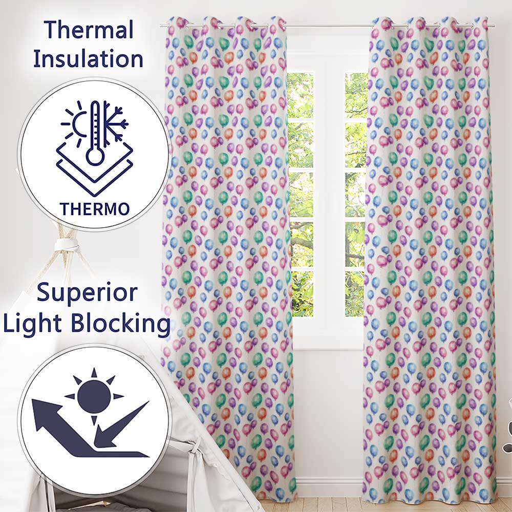 Bright Watercolor Balloons with Blue Purple Tones Seamless Pattern  Readymade Eyelet Ring Top Thermal 100% Blackout Curtains