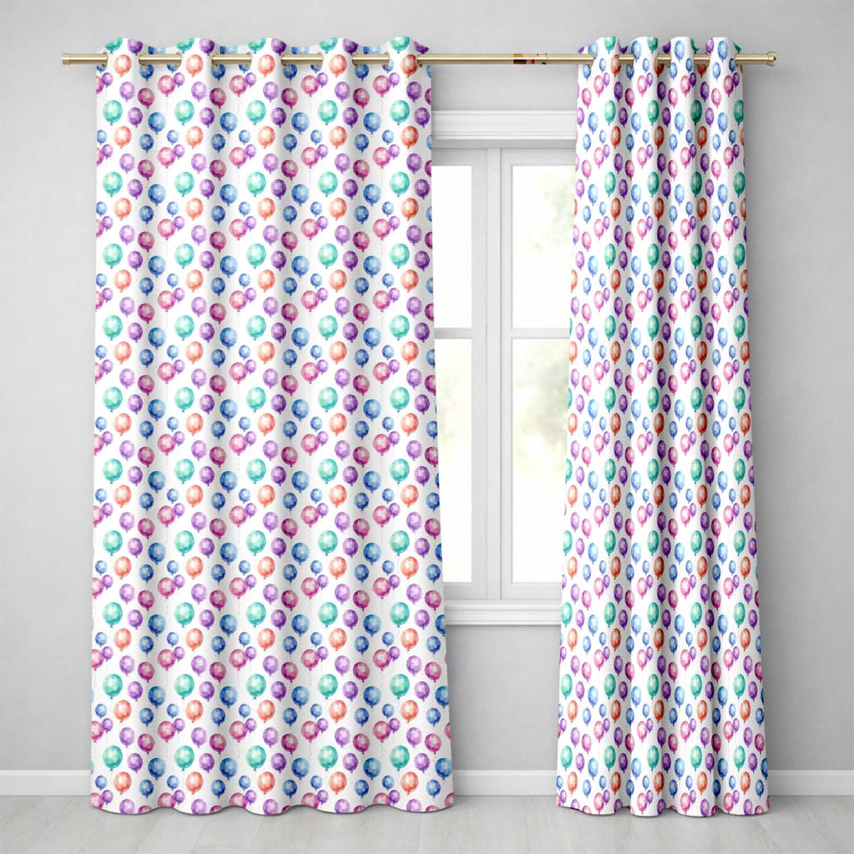 Bright Watercolor Balloons with Blue Purple Tones Seamless Pattern  Readymade Eyelet Ring Top Thermal 100% Blackout Curtains
