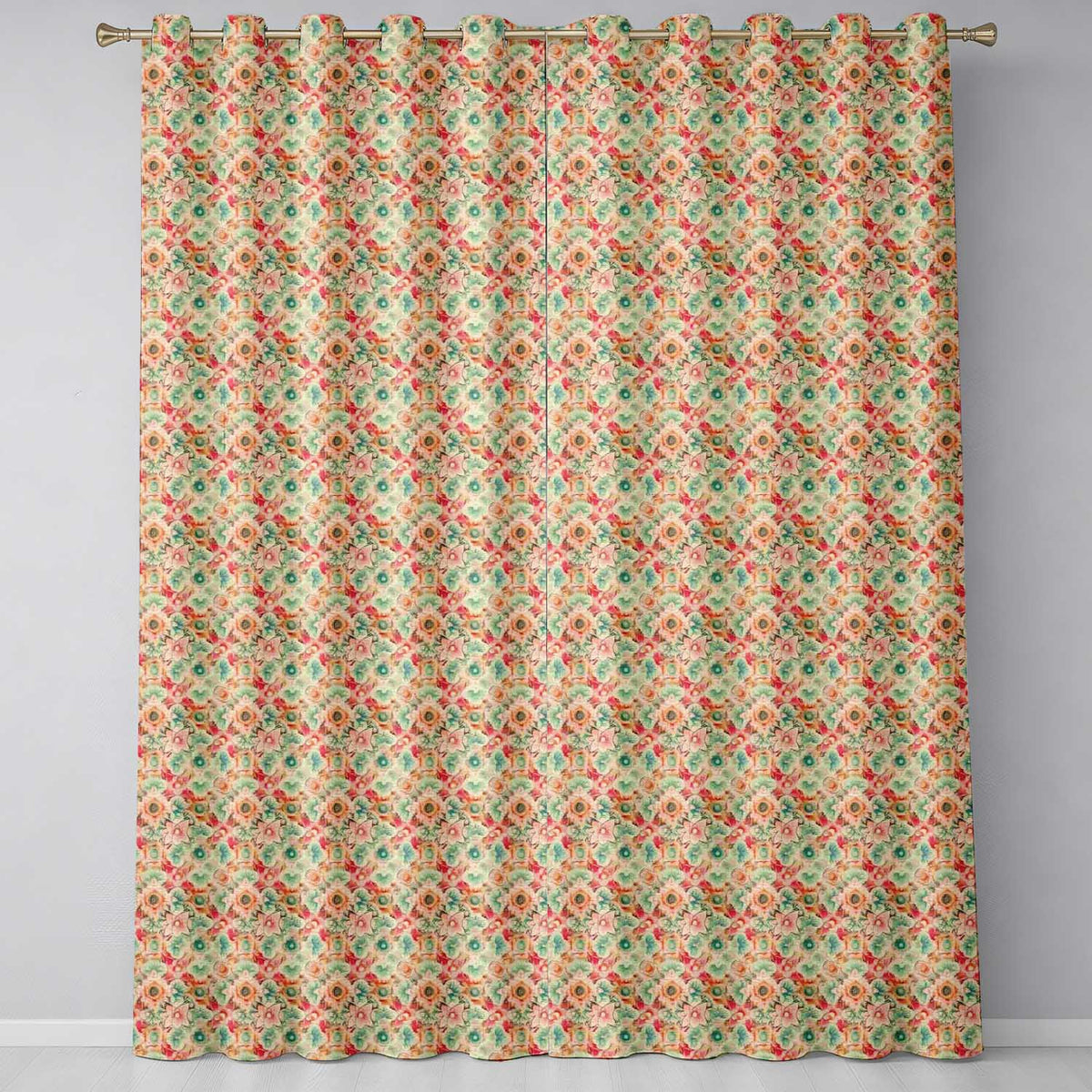 Vintage Style Floral Bloom Garden Seamless Pattern  Readymade Eyelet Ring Top Thermal 100% Blackout Curtains