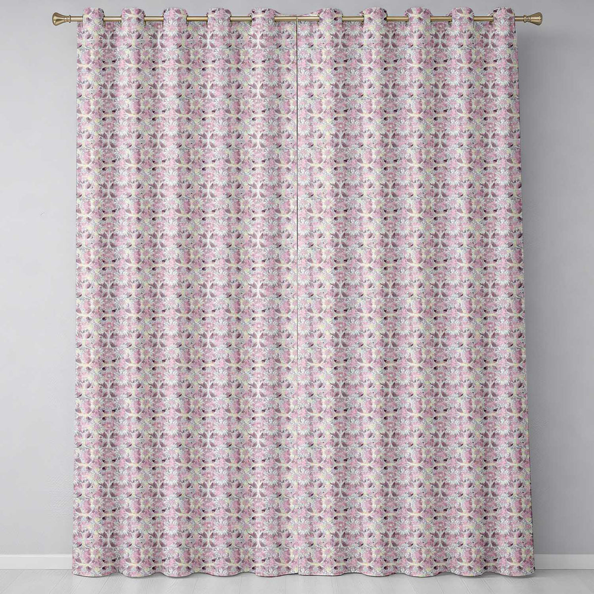 Soft Vintage Floral Lace Pattern in Beige and Lavender Tones Elegant Repeat  Readymade Eyelet Ring Top Thermal 100% Blackout Curtains