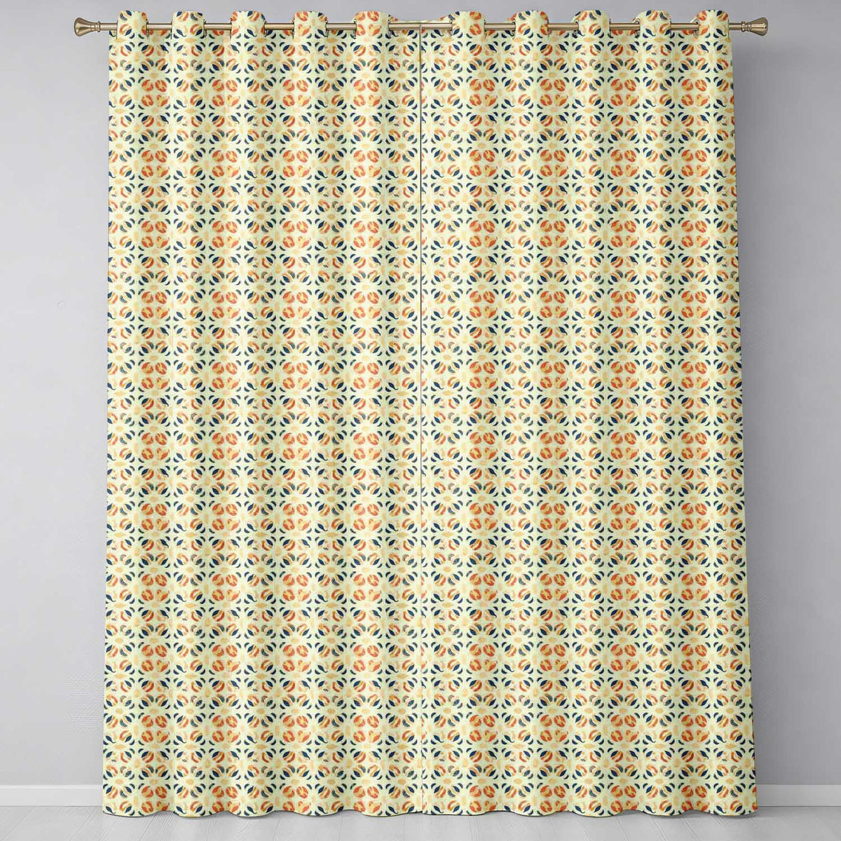 Modern Organic Leaf and Petal Pattern in Warm Neutrals and Blue Accents  Readymade Eyelet Ring Top Thermal 100% Blackout Curtains