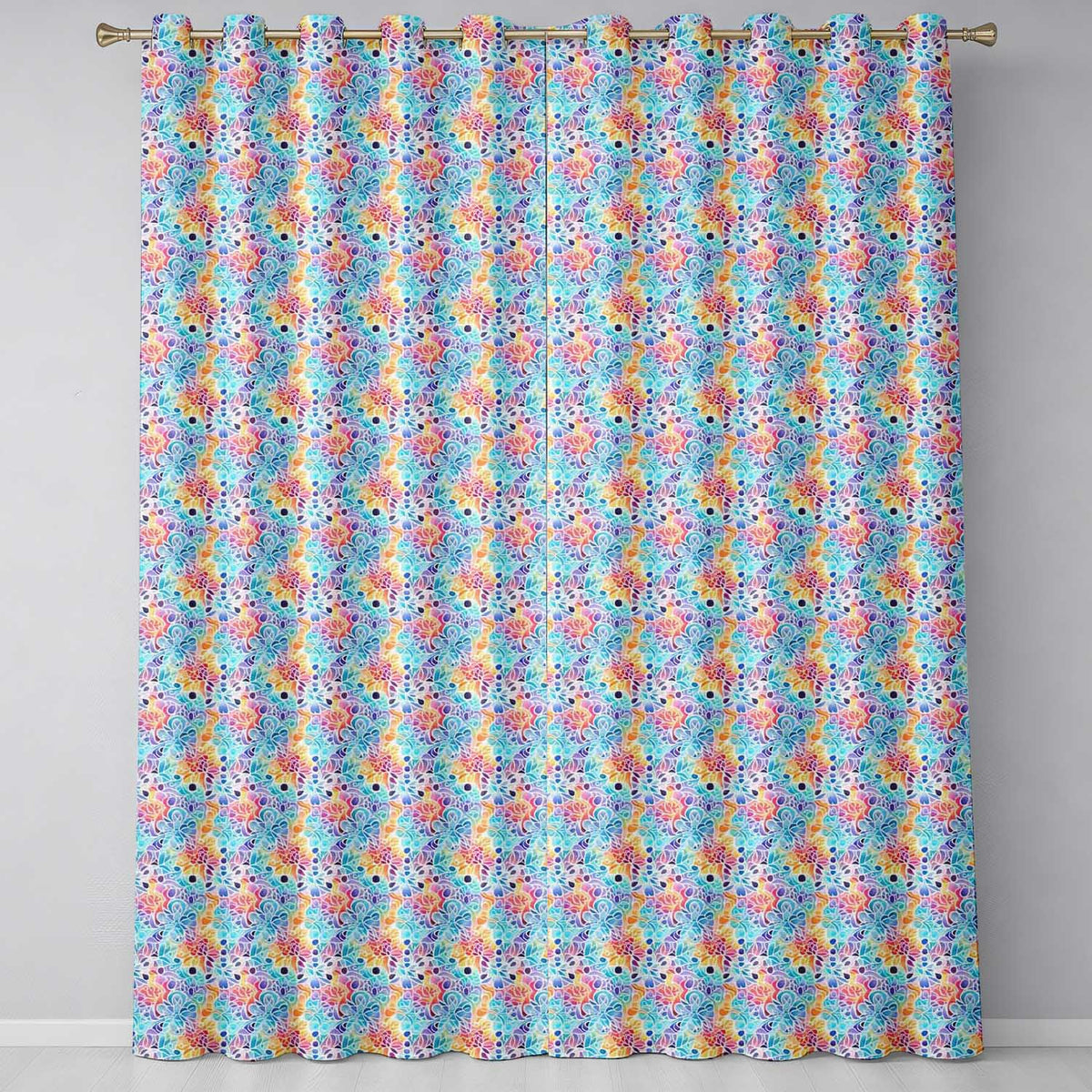 Vibrant Rainbow Floral Abstract Pattern with Bold Multicolour Petals  Readymade Eyelet Ring Top Thermal 100% Blackout Curtains