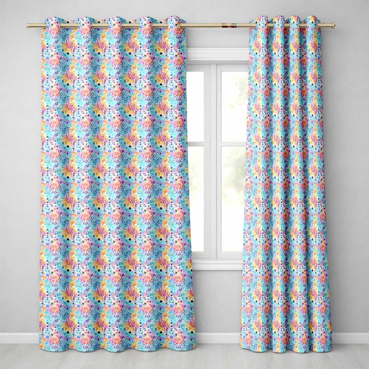 Vibrant Rainbow Floral Abstract Pattern with Bold Multicolour Petals  Readymade Eyelet Ring Top Thermal 100% Blackout Curtains