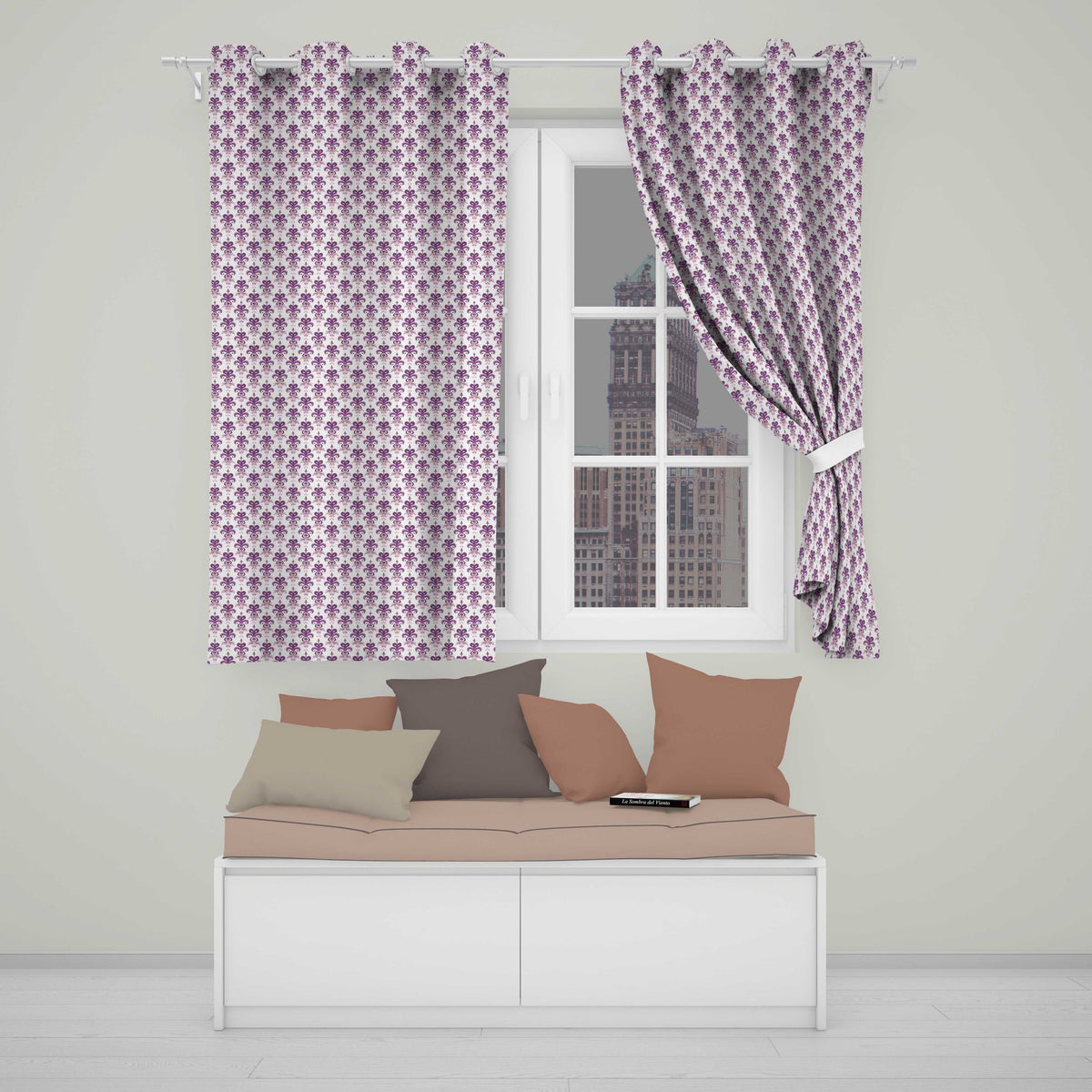 Elegant Plum Floral Damask Repeat Pattern Light Background Seamless  Readymade Eyelet Ring Top Thermal 100% Blackout Curtains