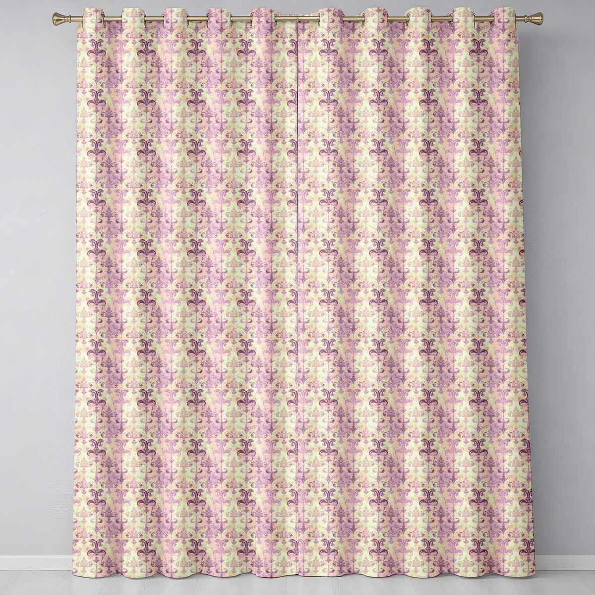 Shabby Chic Purple Damask Fleur De Lis Pattern Distressed Vintage Style  Readymade Eyelet Ring Top Thermal 100% Blackout Curtains