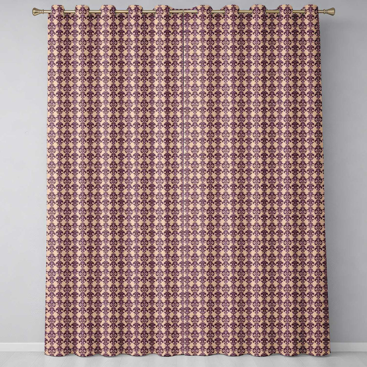 Elegant Deep Plum Fleur De Lis Damask Seamless Pattern Classic Vintage Style  Readymade Eyelet Ring Top Thermal 100% Blackout Curtains