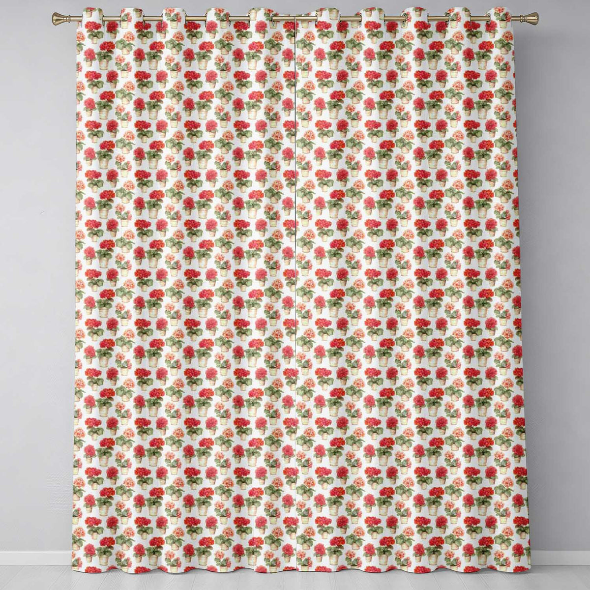 Small Potted Coral Flowers Repeating Pattern Minimal Botanical  Readymade Eyelet Ring Top Thermal 100% Blackout Curtains