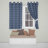 Elegant Blue Floral Birds Branch Pattern Seamless Vintage Style  Readymade Eyelet Ring Top Thermal 100% Blackout Curtains