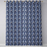 Elegant Blue Floral Birds Branch Pattern Seamless Vintage Style  Readymade Eyelet Ring Top Thermal 100% Blackout Curtains