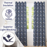 Elegant Blue Floral Birds Branch Pattern Seamless Vintage Style  Readymade Eyelet Ring Top Thermal 100% Blackout Curtains