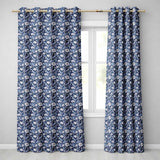 Elegant Blue Floral Birds Branch Pattern Seamless Vintage Style  Readymade Eyelet Ring Top Thermal 100% Blackout Curtains