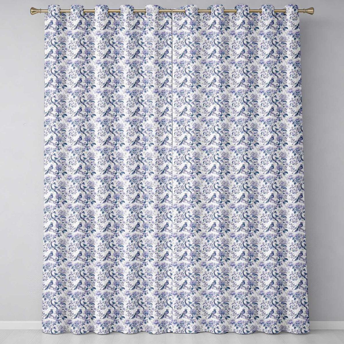 Soft Blue Floral Bird Branch Toile Style Seamless Vintage Pattern  Readymade Eyelet Ring Top Thermal 100% Blackout Curtains