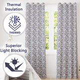 Soft Blue Floral Bird Branch Toile Style Seamless Vintage Pattern  Readymade Eyelet Ring Top Thermal 100% Blackout Curtains