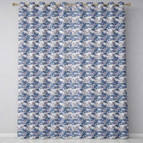 Detailed Blue Crane Garden Pagoda Scenic Seamless Pattern  Readymade Eyelet Ring Top Thermal 100% Blackout Curtains
