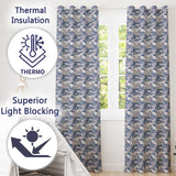 Detailed Blue Crane Garden Pagoda Scenic Seamless Pattern  Readymade Eyelet Ring Top Thermal 100% Blackout Curtains