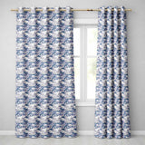 Detailed Blue Crane Garden Pagoda Scenic Seamless Pattern  Readymade Eyelet Ring Top Thermal 100% Blackout Curtains