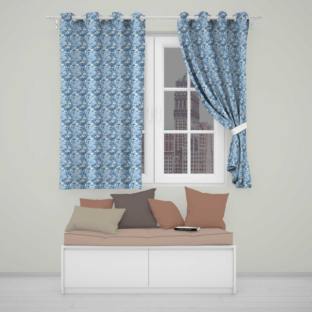 Blue Floral Bird Botanical Vintage Seamless Pattern  Readymade Eyelet Ring Top Thermal 100% Blackout Curtains