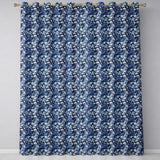 Elegant Blue Toile Garden Landscape Floral Seamless Pattern  Readymade Eyelet Ring Top Thermal 100% Blackout Curtains