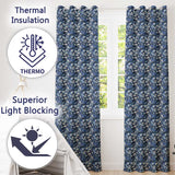 Elegant Blue Toile Garden Landscape Floral Seamless Pattern  Readymade Eyelet Ring Top Thermal 100% Blackout Curtains