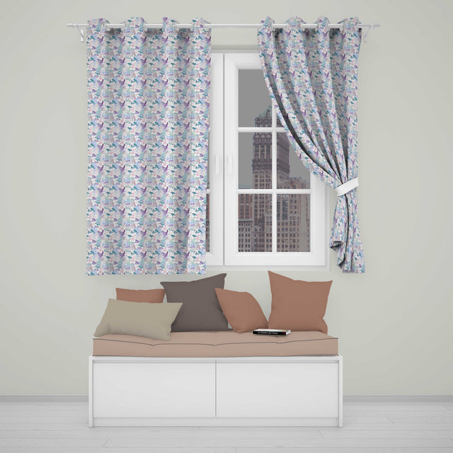 Pastel Tropical Hibiscus Lilys Leaf Floral Seamless Pattern  Readymade Eyelet Ring Top Thermal 100% Blackout Curtains
