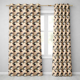Elegant Gold Black Floral Fan Seamless Pattern  Readymade Eyelet Ring Top Thermal 100% Blackout Curtains