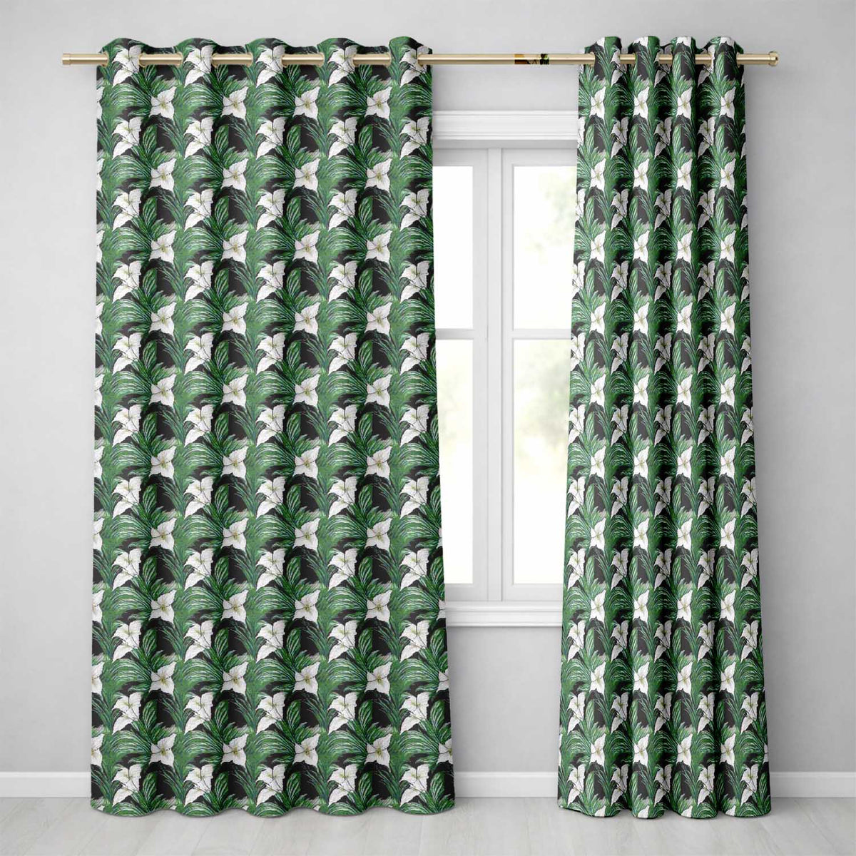 Dark Vintage Lily Leaves Floral Textile Seamless Pattern  Readymade Eyelet Ring Top Thermal 100% Blackout Curtains