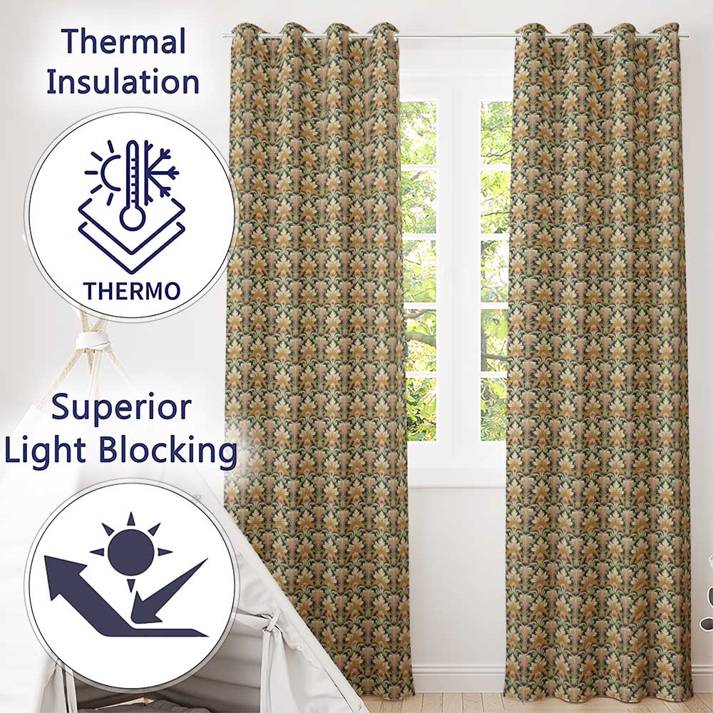 Luxury Gold Leaf Damask on Black Background Seamless Pattern  Readymade Eyelet Ring Top Thermal 100% Blackout Curtains