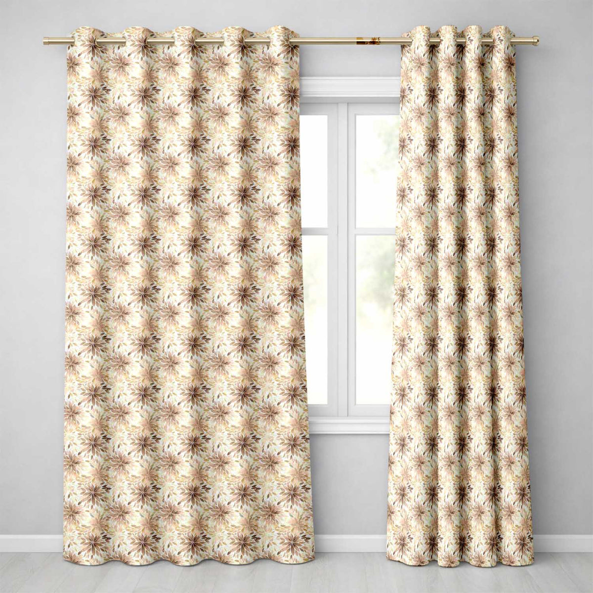 Elegant Beige Floral Watercolor Petal Burst Seamless Pattern  Readymade Eyelet Ring Top Thermal 100% Blackout Curtains