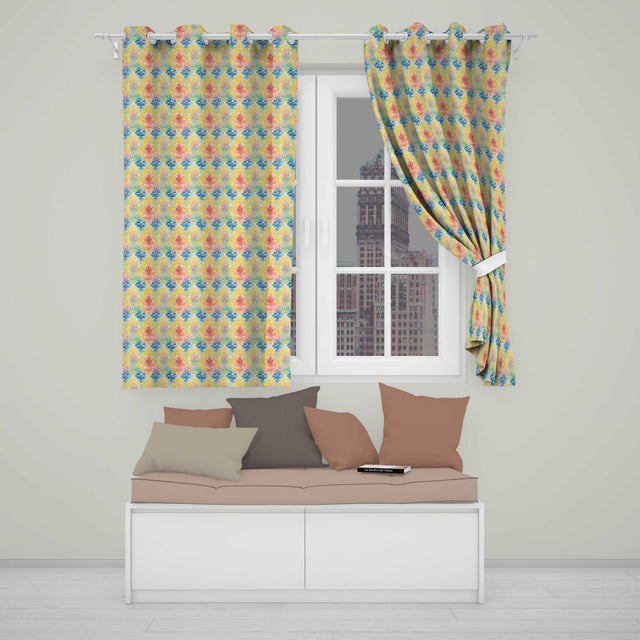 Rainbow Watercolor Damask Artistic Seamless Pattern  Readymade Eyelet Ring Top Thermal 100% Blackout Curtains