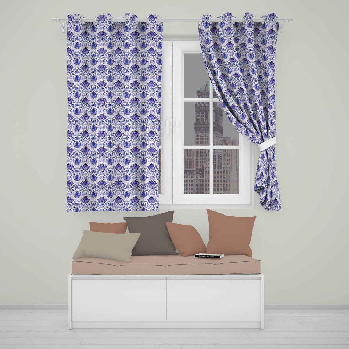 Deep Indigo Floral Damask Vintage Seamless Pattern  Readymade Eyelet Ring Top Thermal 100% Blackout Curtains