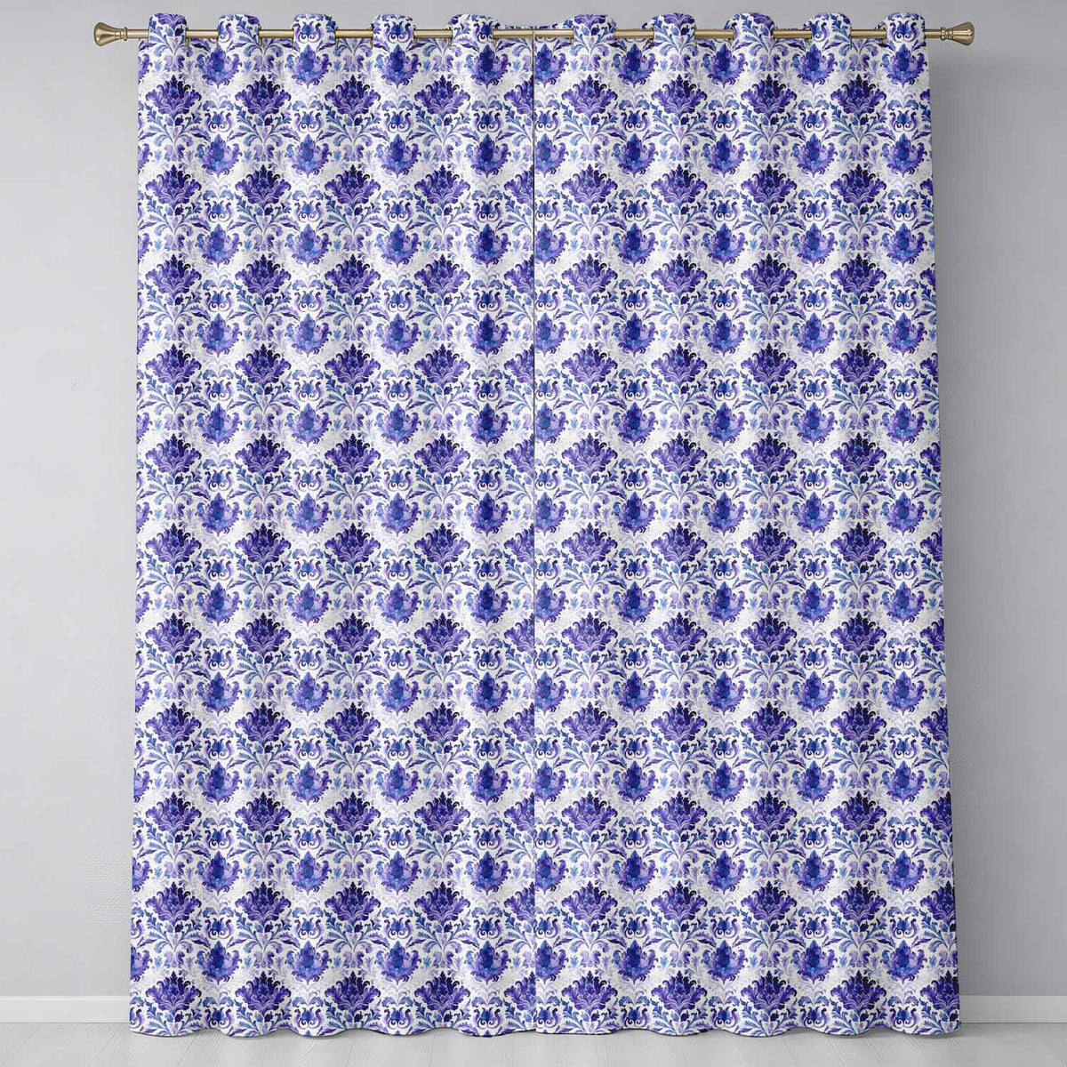Deep Indigo Floral Damask Vintage Seamless Pattern  Readymade Eyelet Ring Top Thermal 100% Blackout Curtains