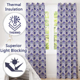 Deep Indigo Floral Damask Vintage Seamless Pattern  Readymade Eyelet Ring Top Thermal 100% Blackout Curtains