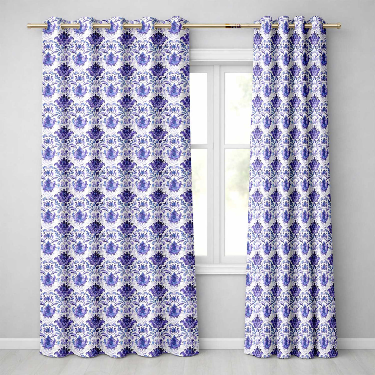 Deep Indigo Floral Damask Vintage Seamless Pattern  Readymade Eyelet Ring Top Thermal 100% Blackout Curtains