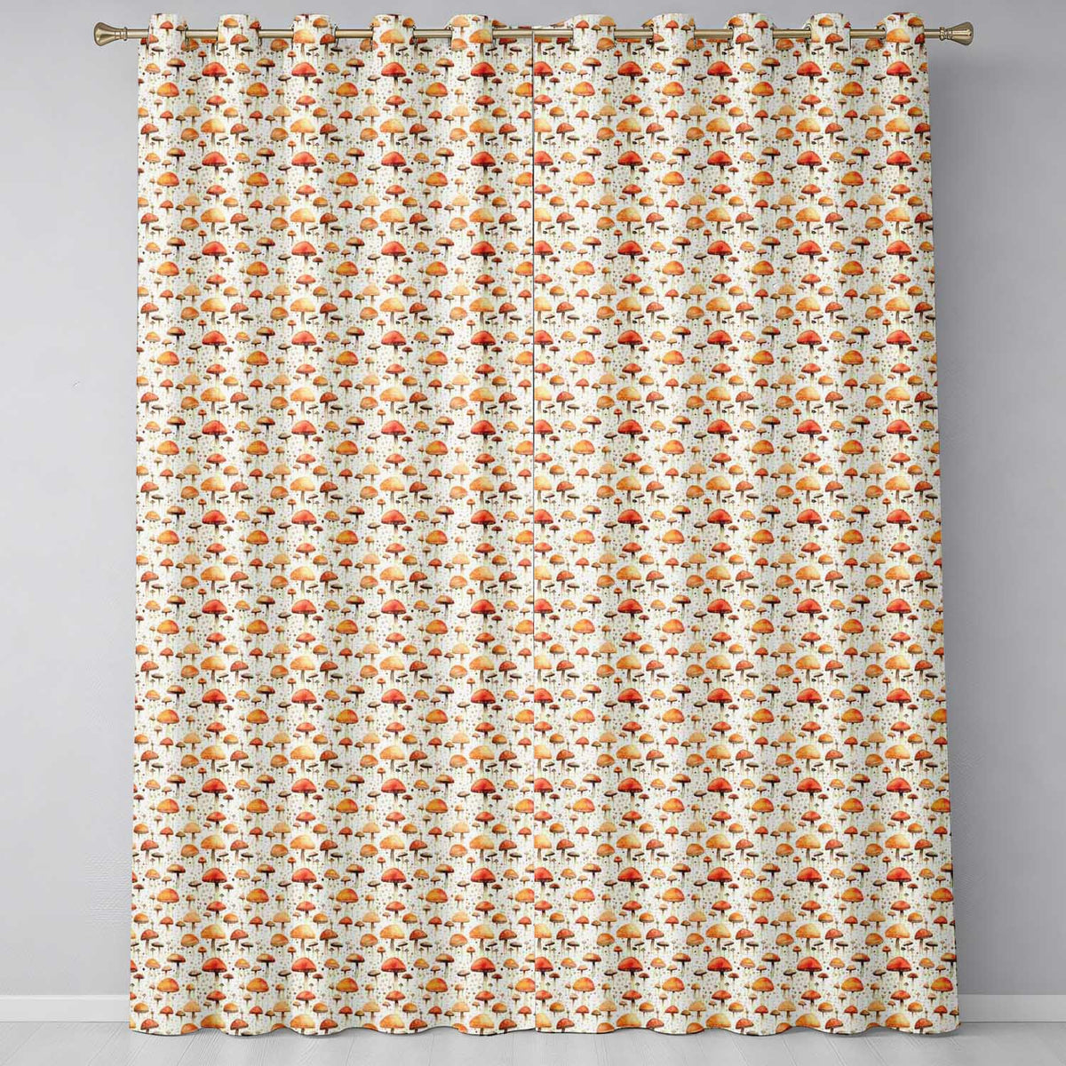 Autumn Mushroom Scatter Warm Earthy Seamless Pattern  Readymade Eyelet Ring Top Thermal 100% Blackout Curtains