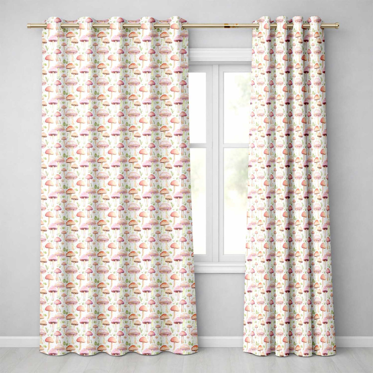 Soft Pink Pastel Mushroom Woodland Nature Seamless Pattern  Readymade Eyelet Ring Top Thermal 100% Blackout Curtains