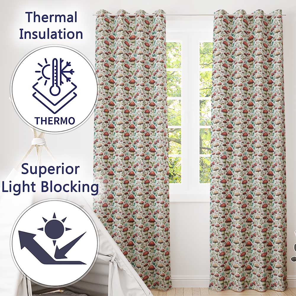 Woodland Red Toadstool Mushroom Botanical Seamless Pattern  Readymade Eyelet Ring Top Thermal 100% Blackout Curtains