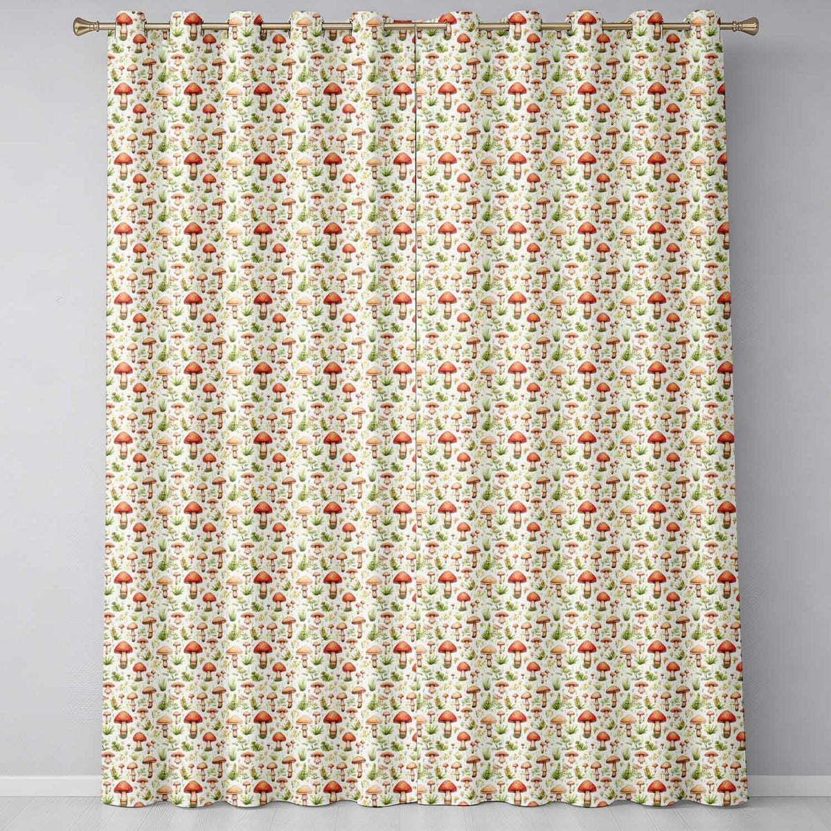 Wild Forest Mushroom Botanical Meadow Seamless Pattern  Readymade Eyelet Ring Top Thermal 100% Blackout Curtains
