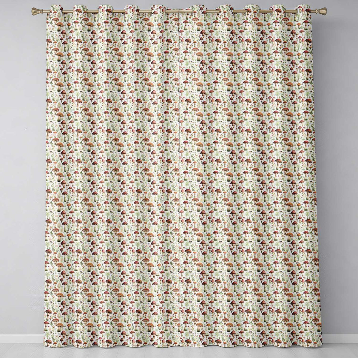 Autumn Woodland Mushroom Leaves Botanical Seamless Pattern  Readymade Eyelet Ring Top Thermal 100% Blackout Curtains