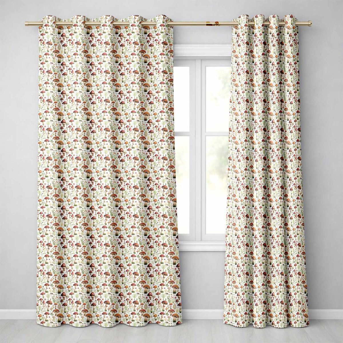 Autumn Woodland Mushroom Leaves Botanical Seamless Pattern  Readymade Eyelet Ring Top Thermal 100% Blackout Curtains