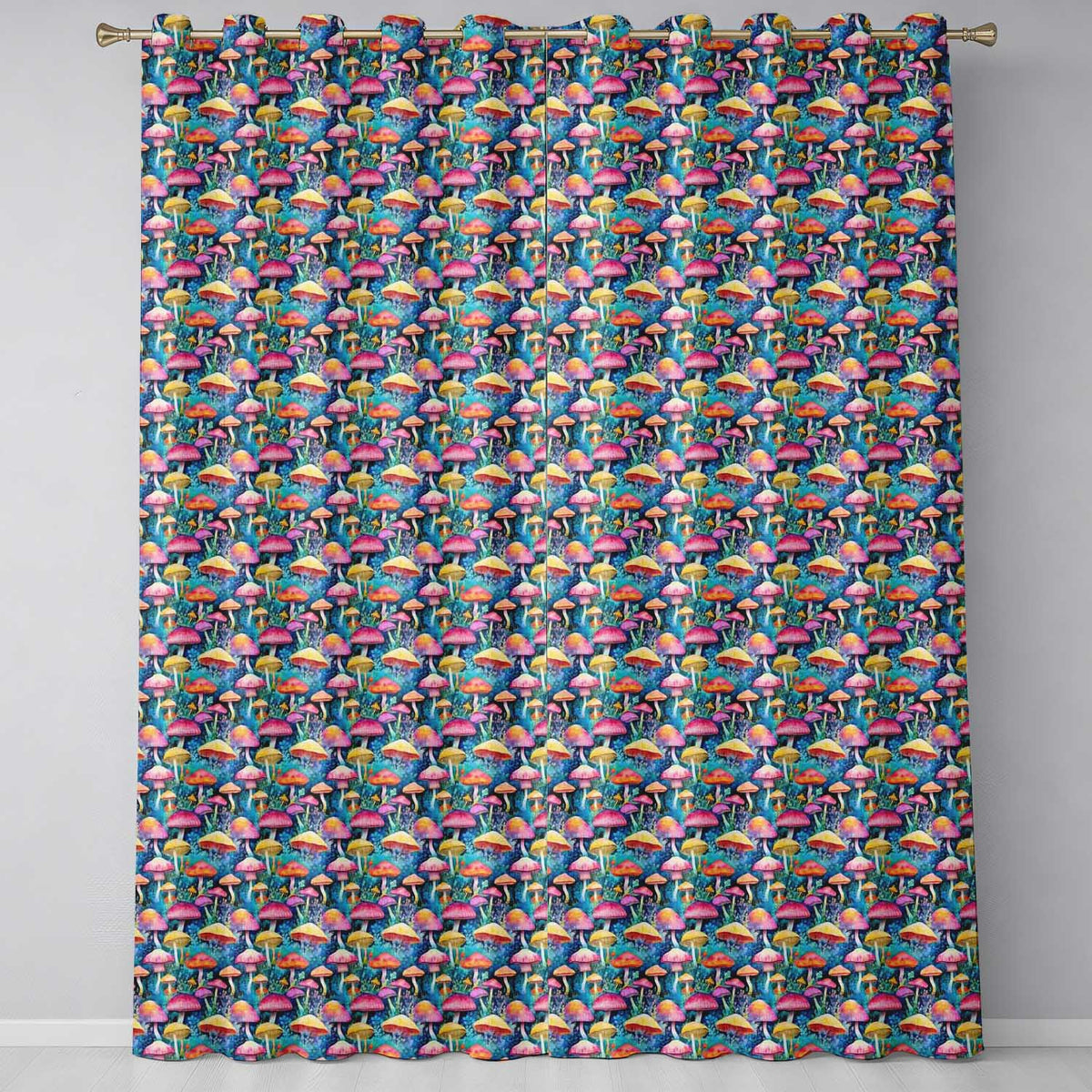 Vibrant Neon Fantasy Mushroom Forest Seamless Pattern  Readymade Eyelet Ring Top Thermal 100% Blackout Curtains