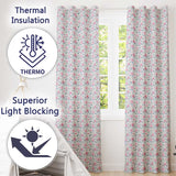 Soft Pink Blue Rose Floral Delicate Seamless Pattern  Readymade Eyelet Ring Top Thermal 100% Blackout Curtains