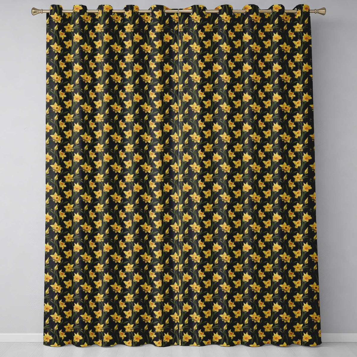 Golden Daffodil Spring Floral Botanical Seamless Pattern  Readymade Eyelet Ring Top Thermal 100% Blackout Curtains
