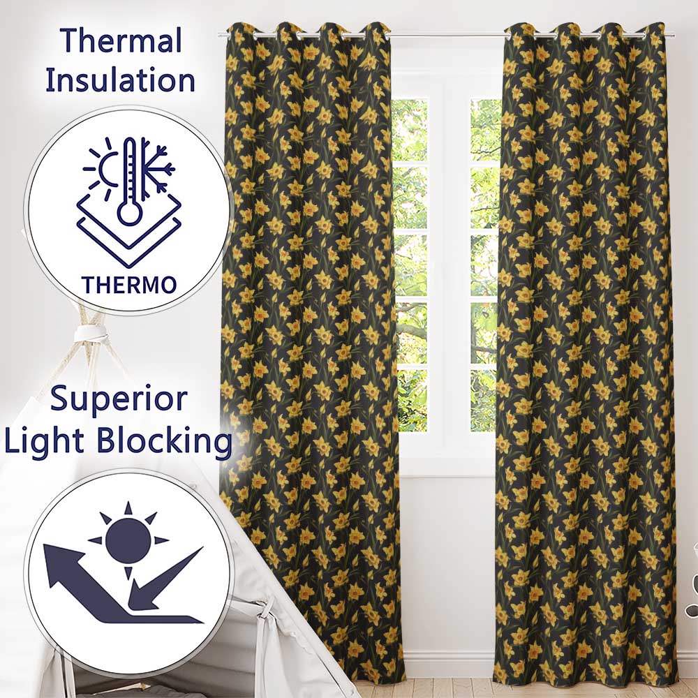 Golden Daffodil Spring Floral Botanical Seamless Pattern  Readymade Eyelet Ring Top Thermal 100% Blackout Curtains