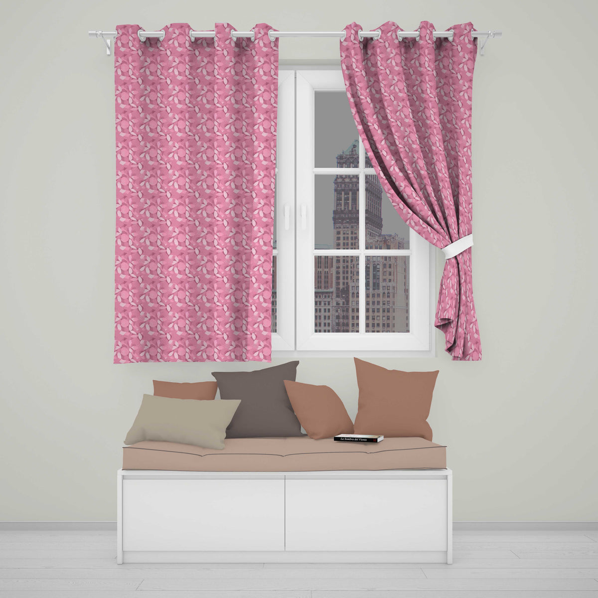 Soft Pink Abstract Leaf Petal Floral Seamless Pattern  Readymade Eyelet Ring Top Thermal 100% Blackout Curtains