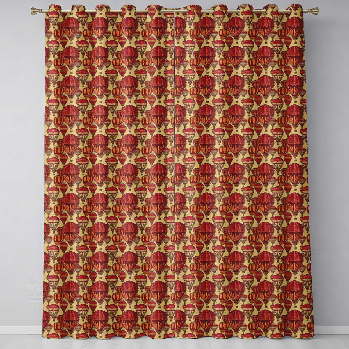 Vintage Red Hot Air Balloons Sky Travel Seamless Pattern  Readymade Eyelet Ring Top Thermal 100% Blackout Curtains