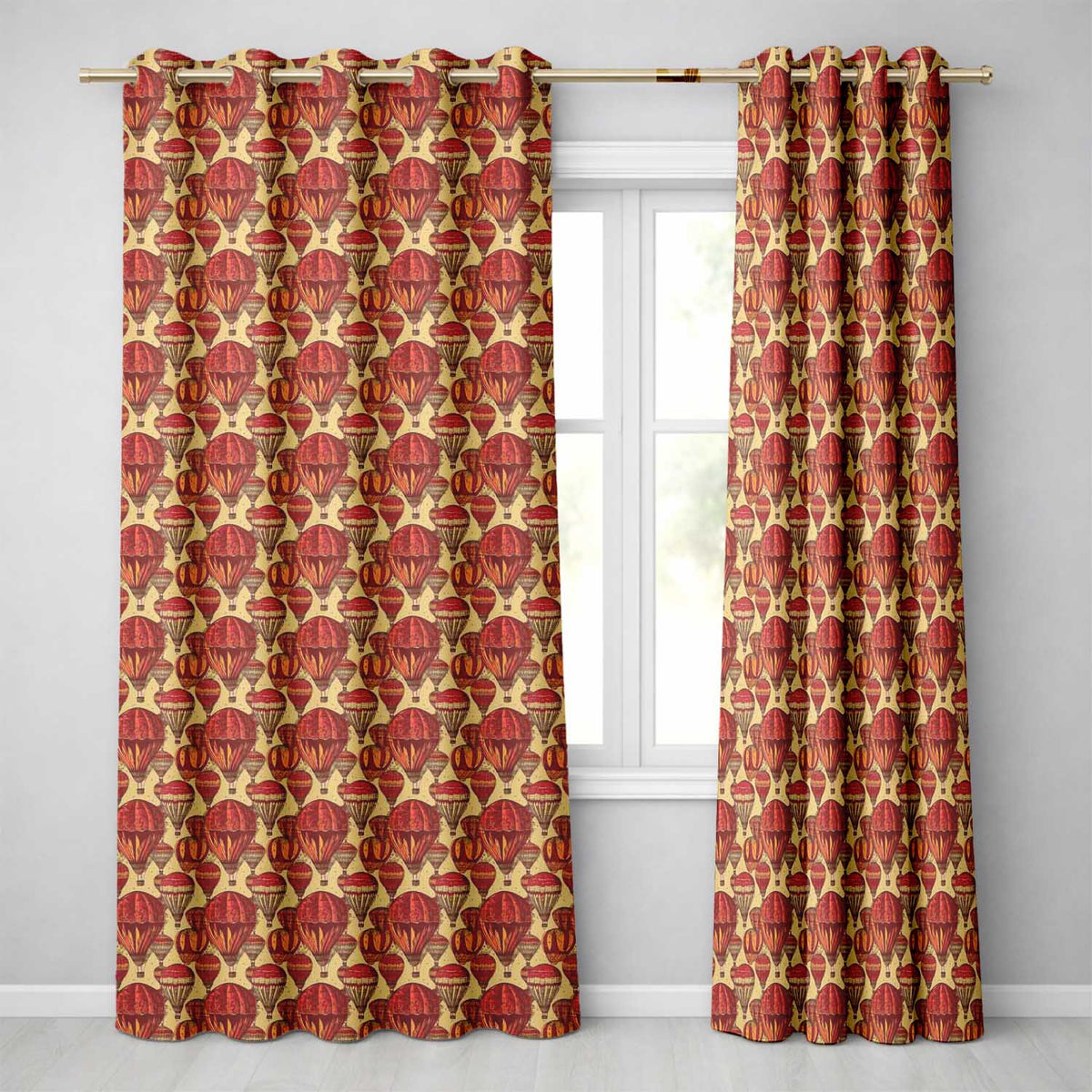 Vintage Red Hot Air Balloons Sky Travel Seamless Pattern  Readymade Eyelet Ring Top Thermal 100% Blackout Curtains
