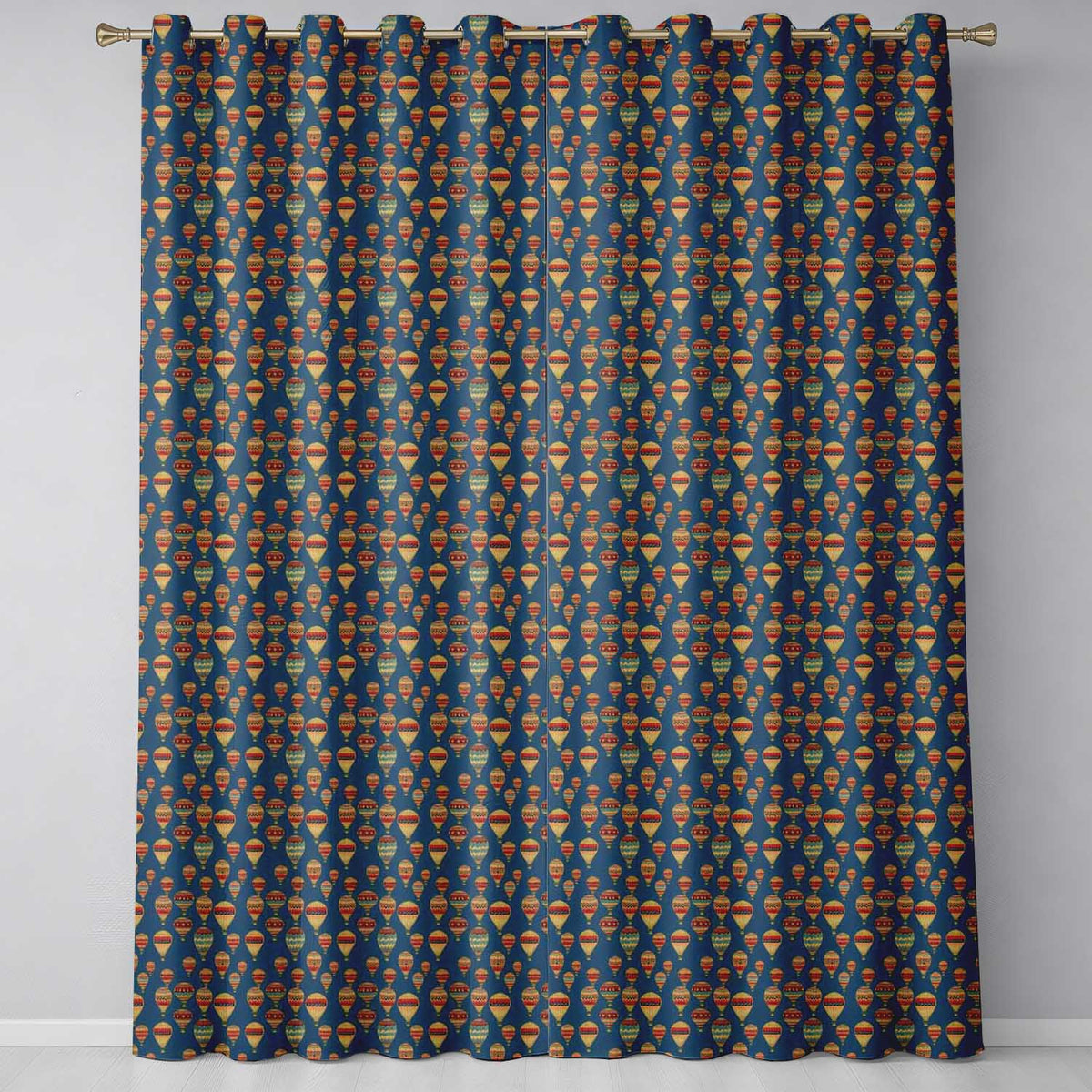 Vintage Style Hot Air Balloons on Teal Sky Seamless Pattern  Readymade Eyelet Ring Top Thermal 100% Blackout Curtains