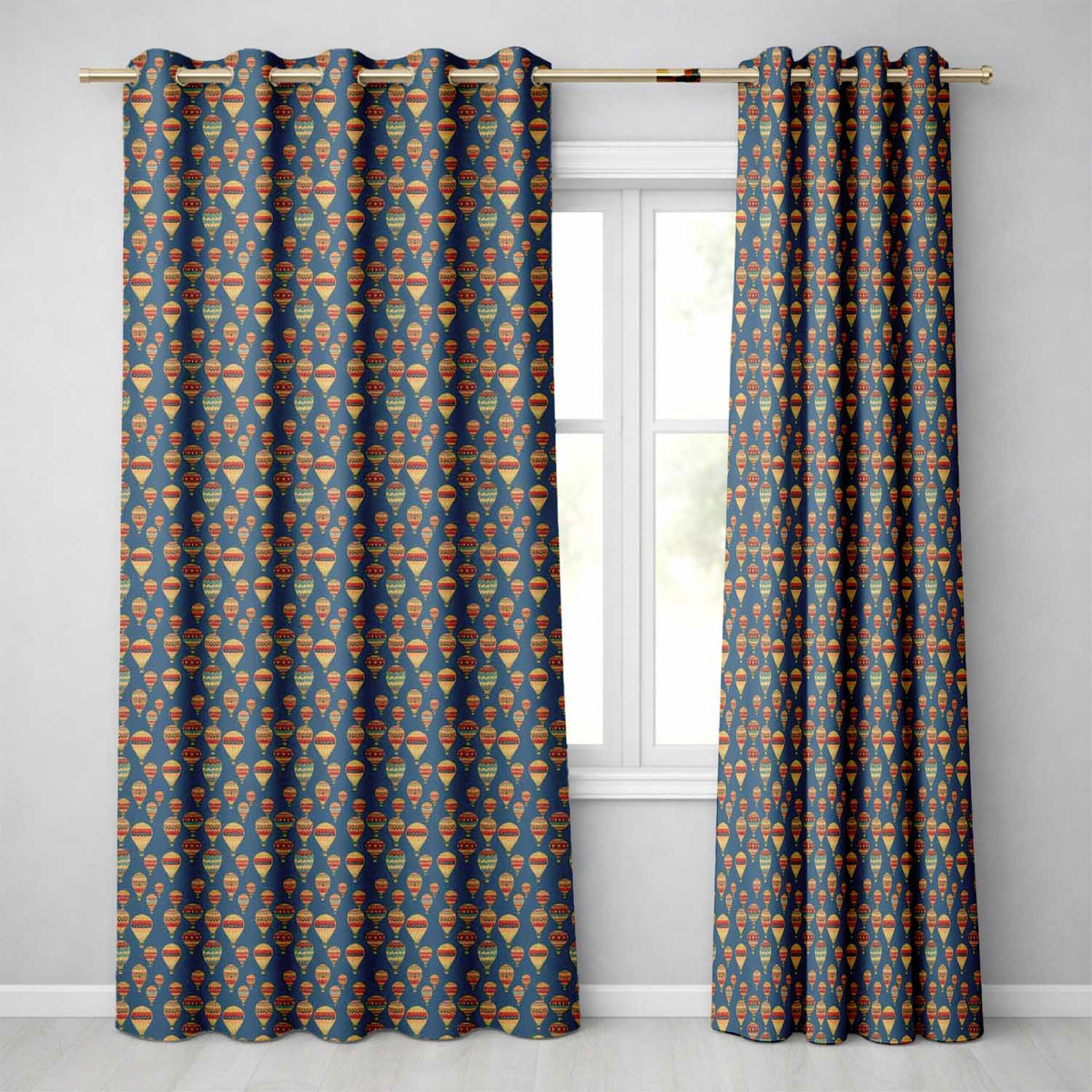 Vintage Style Hot Air Balloons on Teal Sky Seamless Pattern  Readymade Eyelet Ring Top Thermal 100% Blackout Curtains