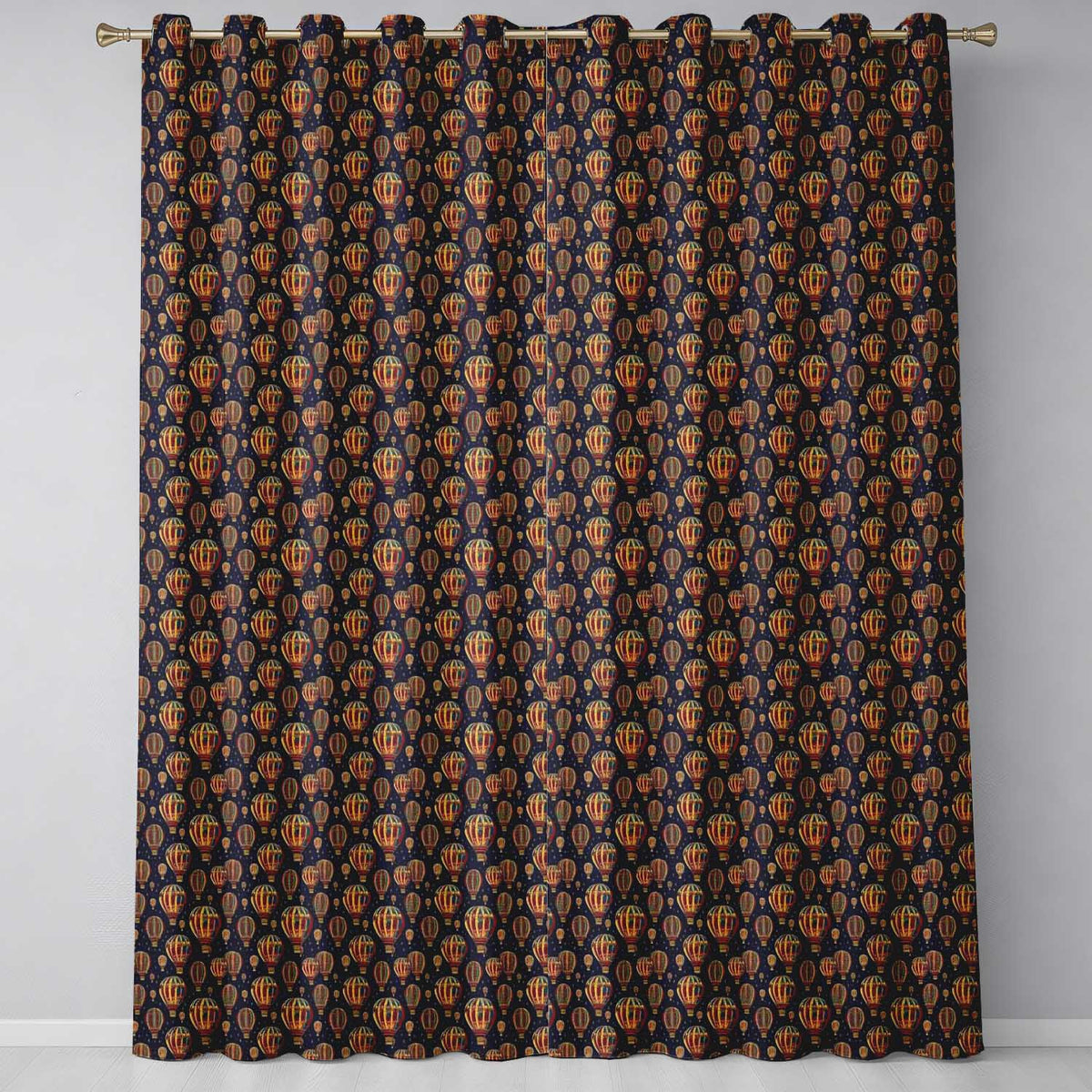 Ornate Night Sky Hot Air Balloons Vintage Seamless Pattern  Readymade Eyelet Ring Top Thermal 100% Blackout Curtains